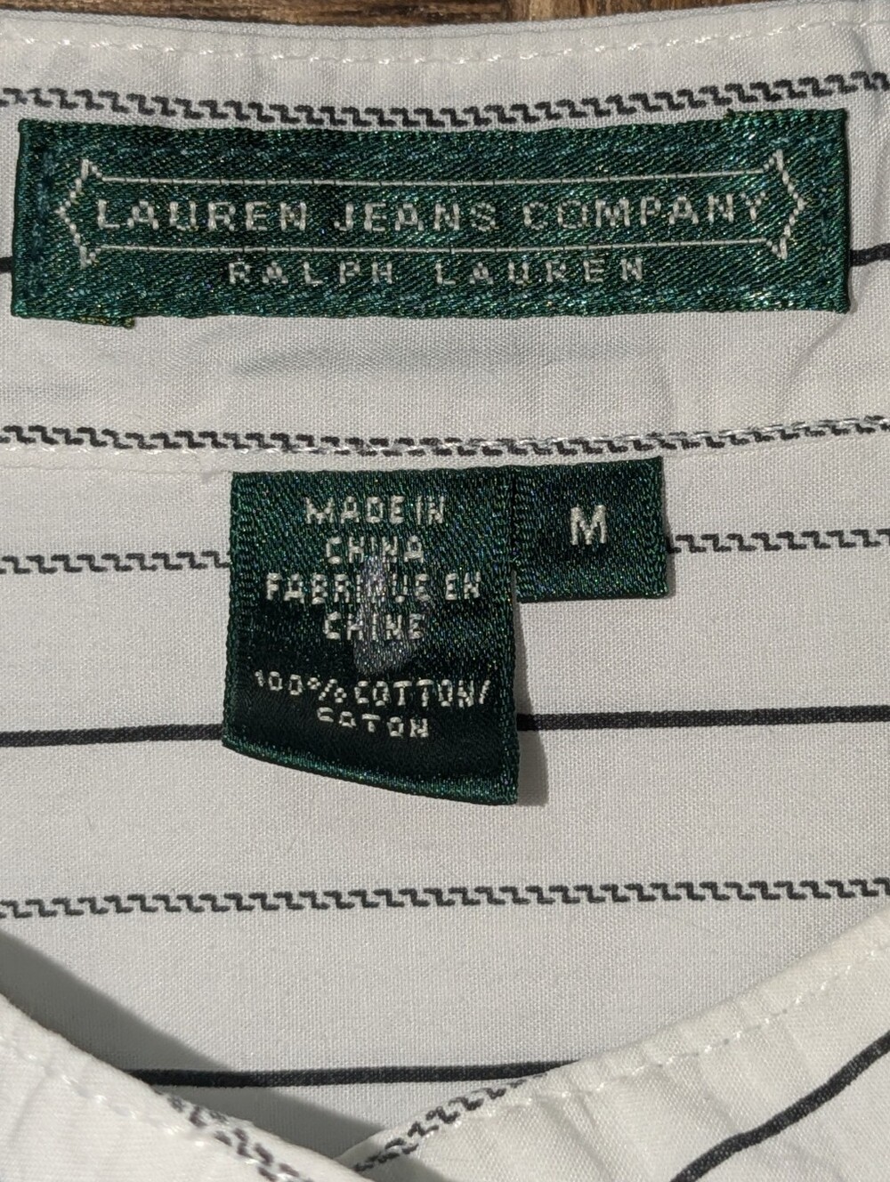 Lauren Jeans Co. Ralph Lauren Striped Pintuck Band Collar Blouse Medium - Picture 3 of 4